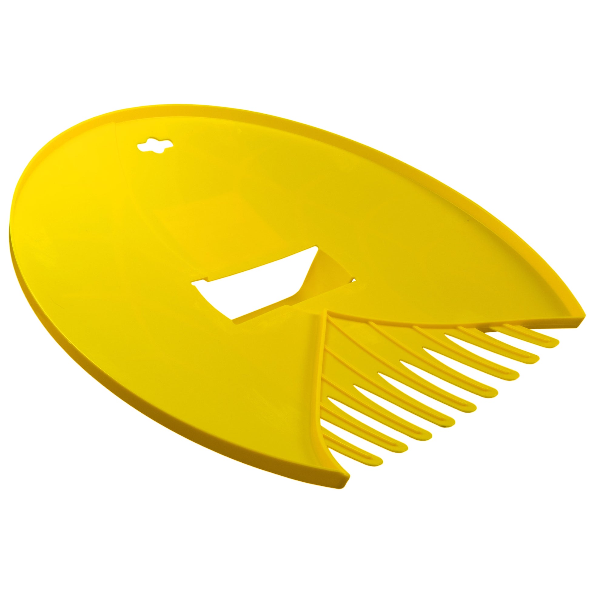 Yellow leaf grab garden cleaning scoop with hand rake-style prongs