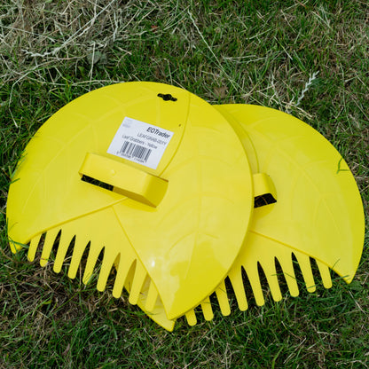 Yellow leaf grabber garden scoop with comb-like rake teeth and central handle