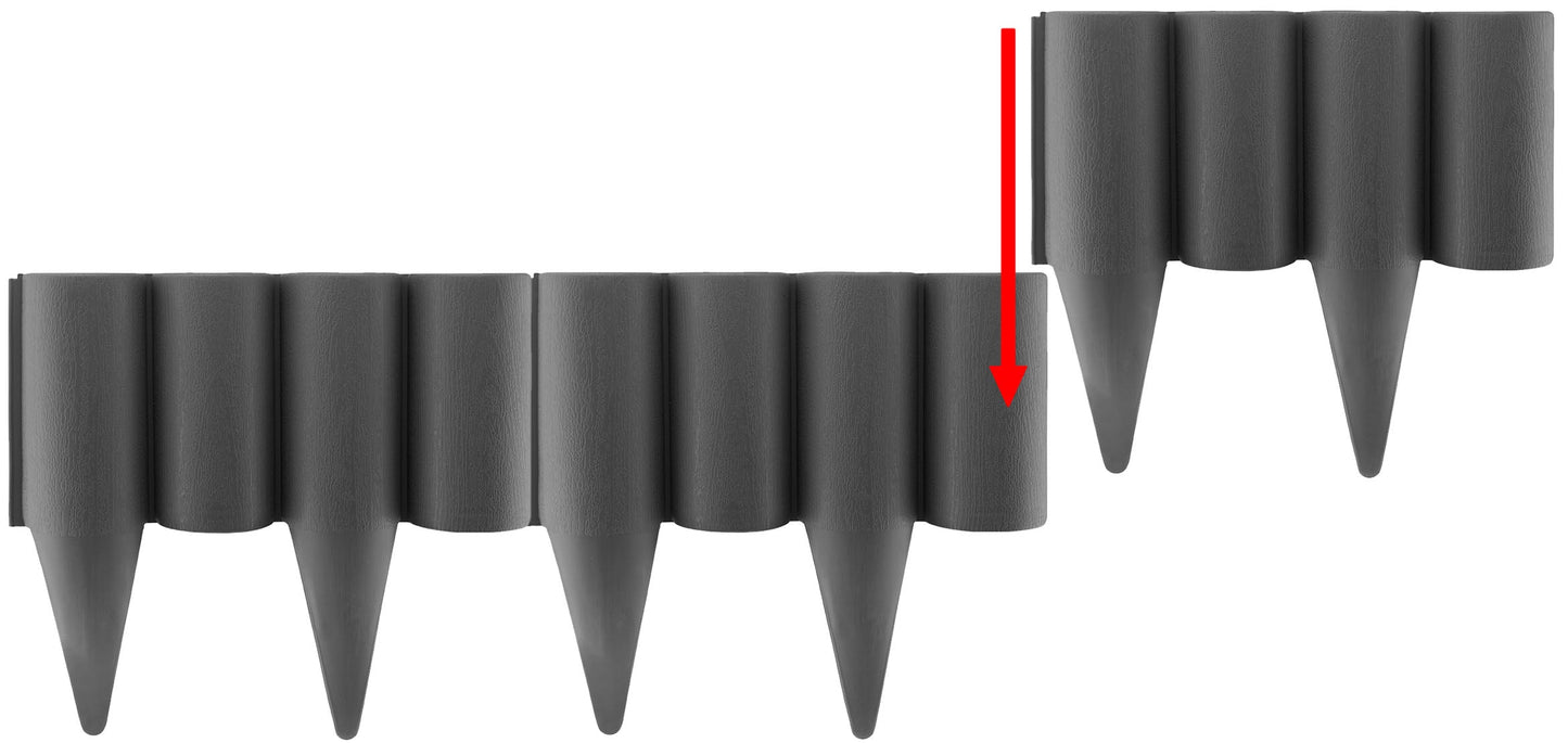 2.5m box lawn edging, gray wood-effect plastic palisade with pointed tips