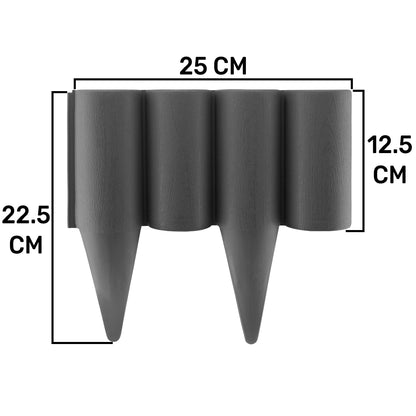 Gray plastic palisade edging: 22.5cm height, 12.5cm wide, 25cm section