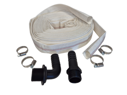 Lay Flat SET F lay-flat hose set with coiled strap and multiple black connectors