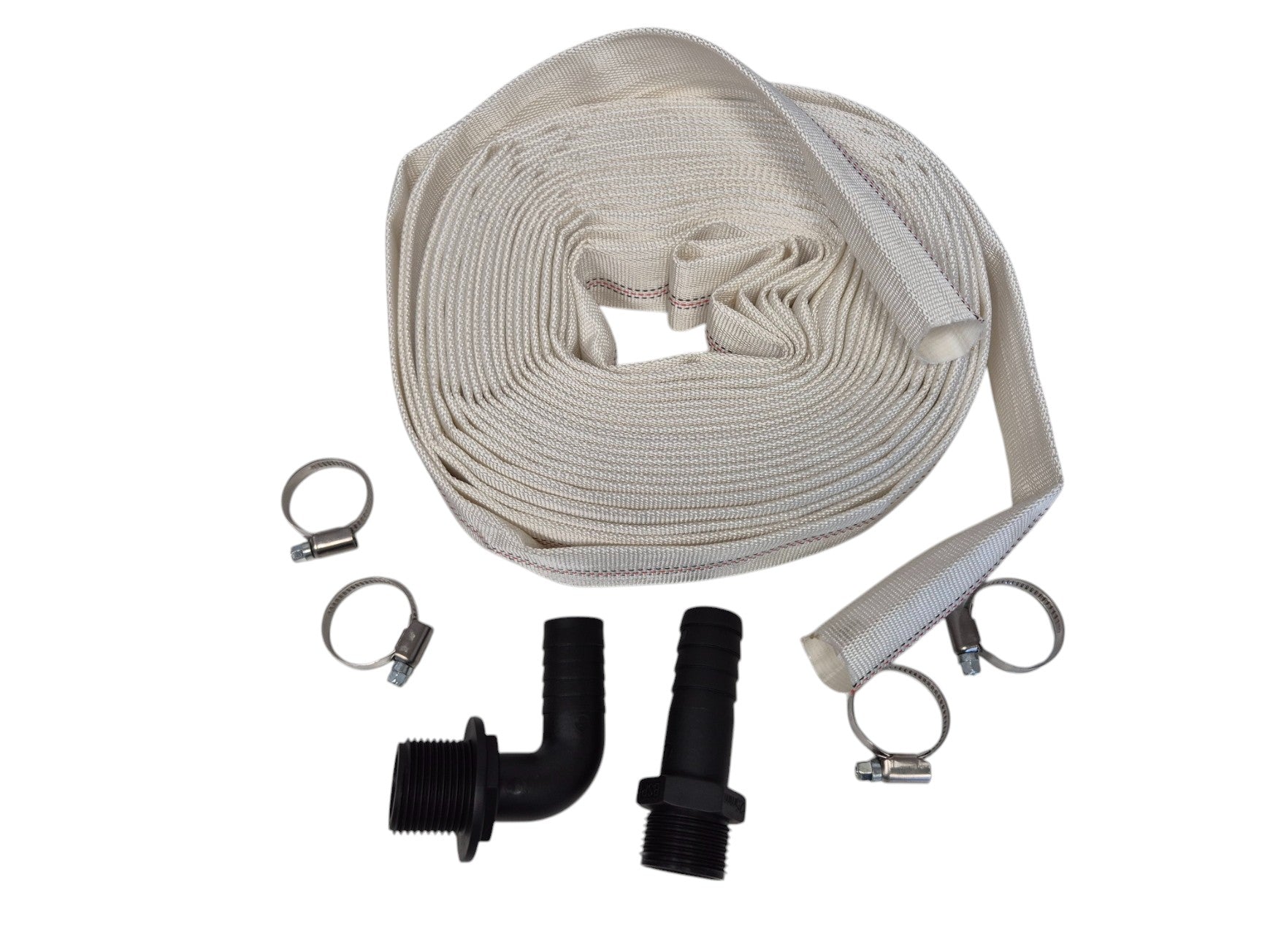 Lay Flat SET F lay-flat hose set with coiled strap and black fittings