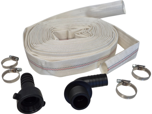 Lay-flat SET G with cream braided hose, black couplers and metal clamps