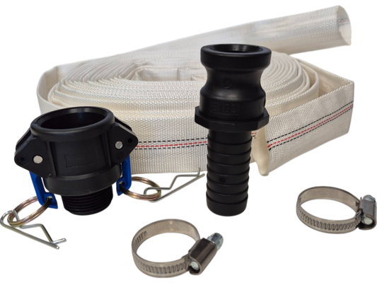 Lay Flat SET J: crème slangelement met zwarte koppelingen en slangklemmen