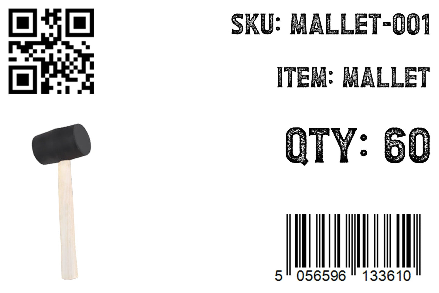 Rubber mallet barcode label, QTY: 50