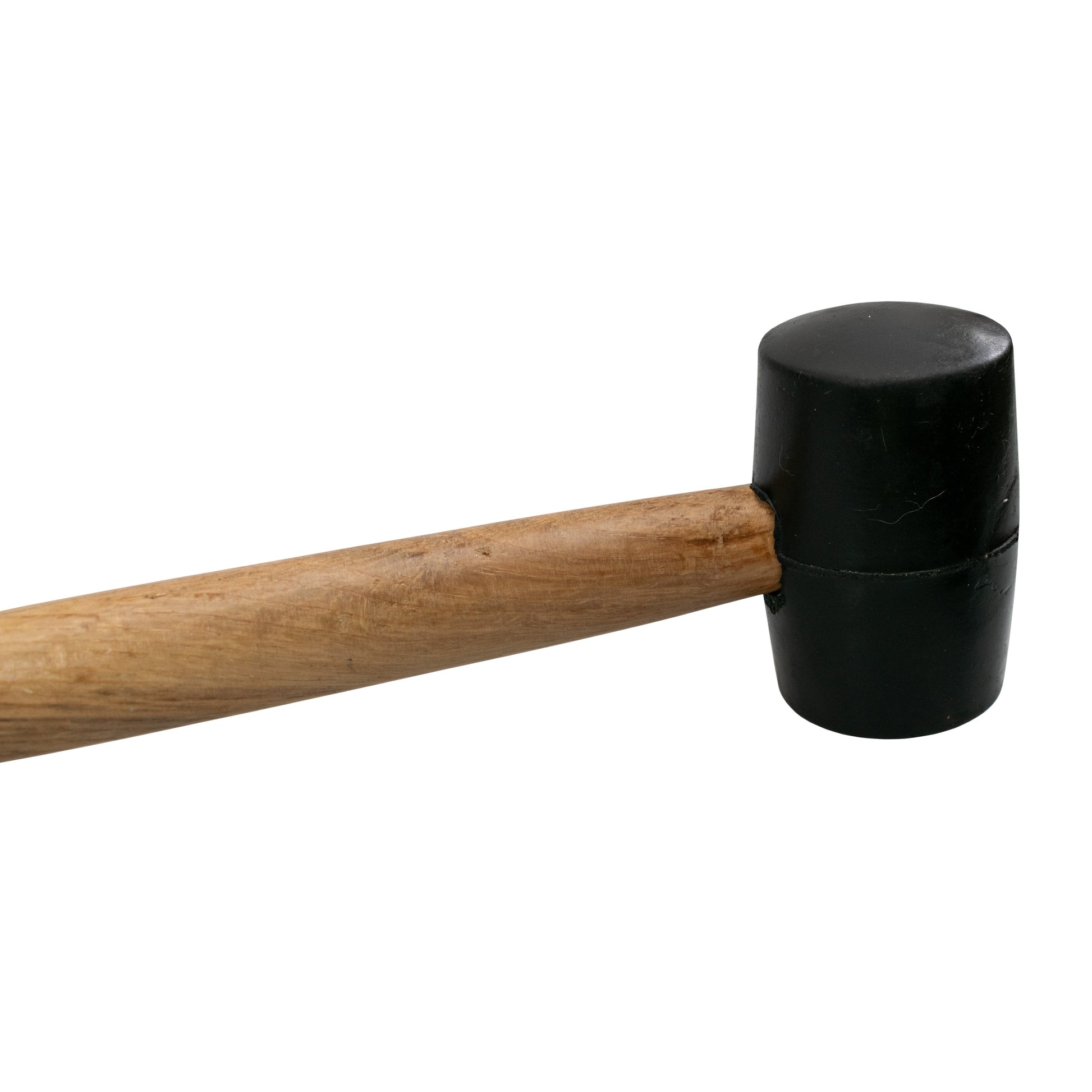 Rubber mallet with black rubber head and wooden handle