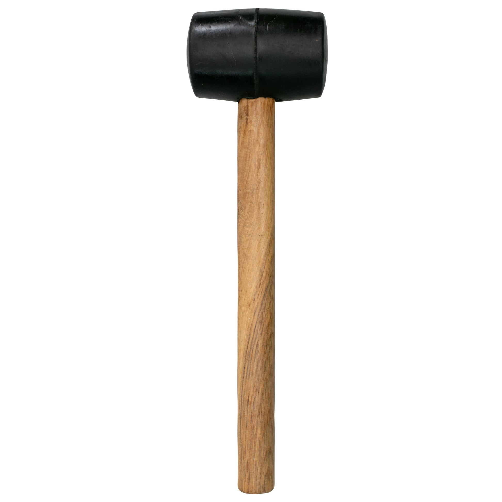 Rubber mallet, black head on a straight wooden handle