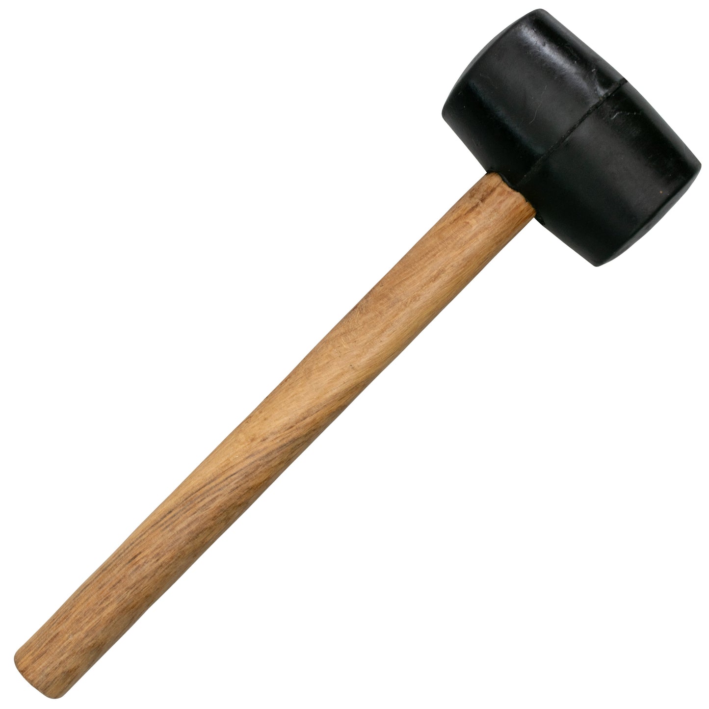 Rubber mallet with black rubber head and wooden handle