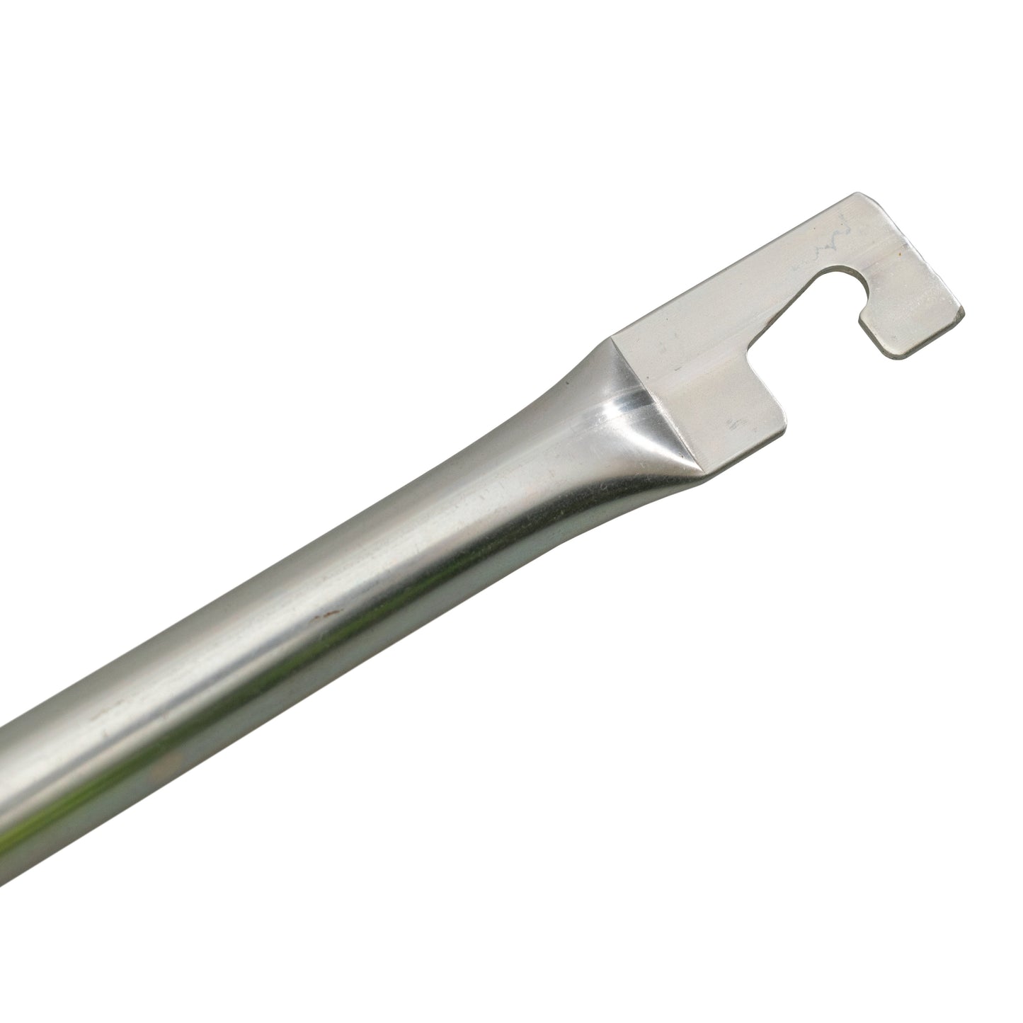 Rubber mallet with hook: close-up of steel hook and rubber head base