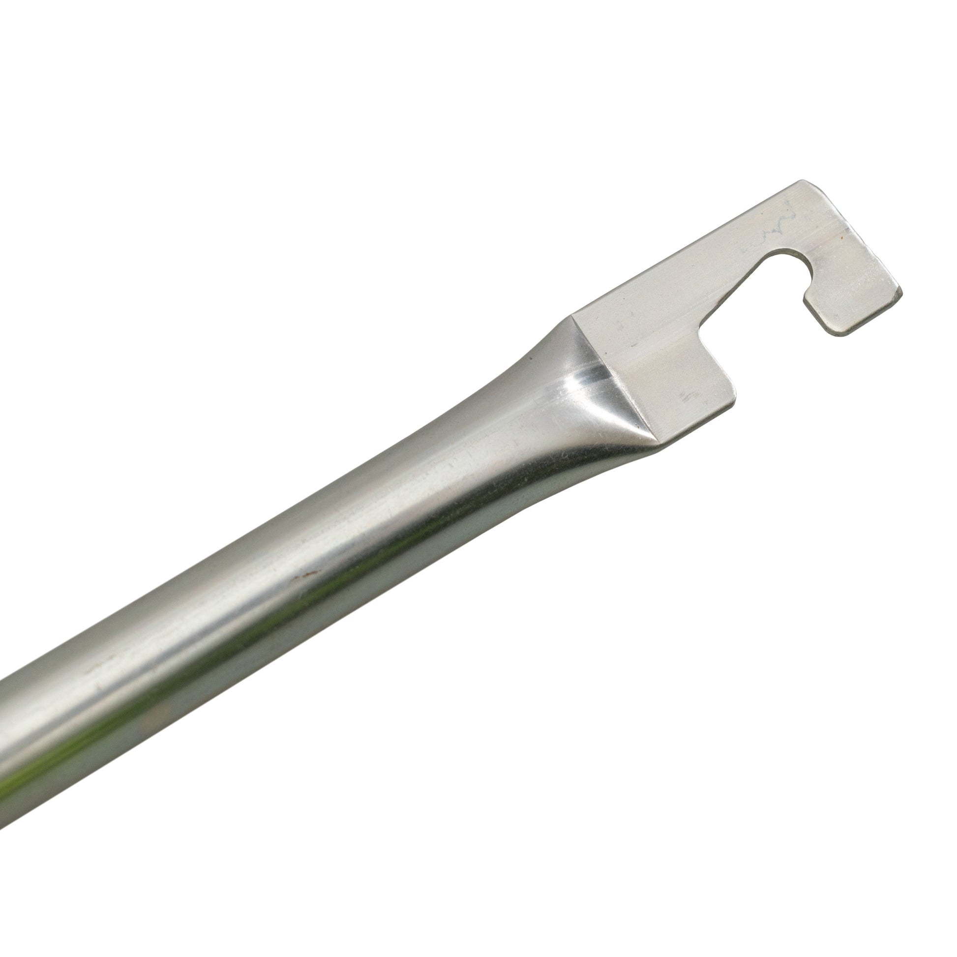Rubber mallet with hook: close-up of steel hook and rubber head base