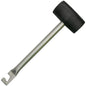 Rubber mallet with hook: black rubber head, steel handle, forked hook end