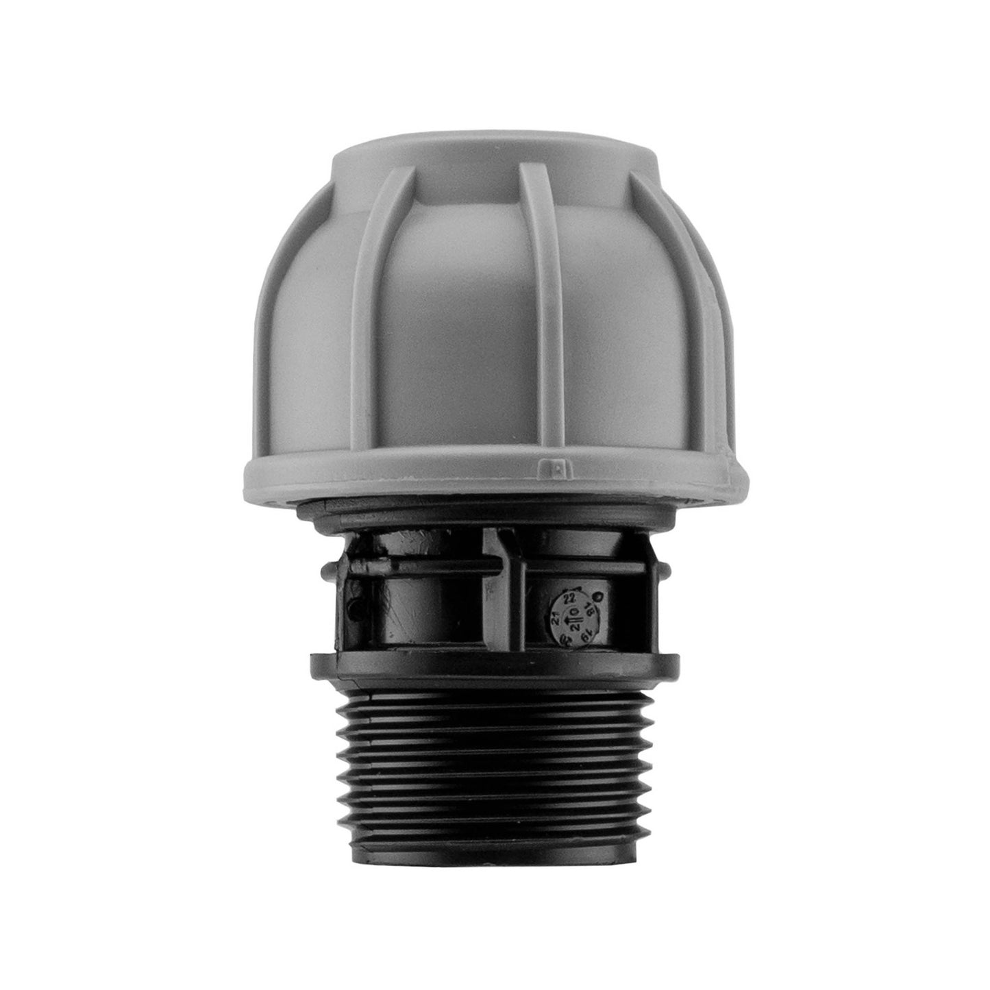 MDPE valve threaded BSPM 3/4in with quick-connect housing—back view
