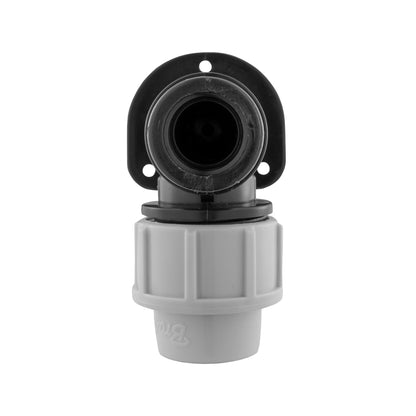 Black wall flange collar with gasket seal and 20mm MDPE socket