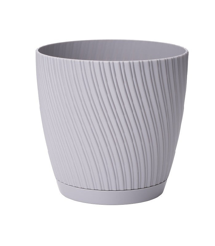 Mika pot 150mm with saucer, ribbed platinum-grey exterior