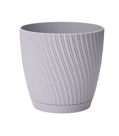 Mika pot 150mm with saucer, ribbed platinum-grey exterior