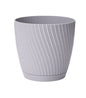 Mika pot 150mm with saucer, ribbed platinum-grey exterior