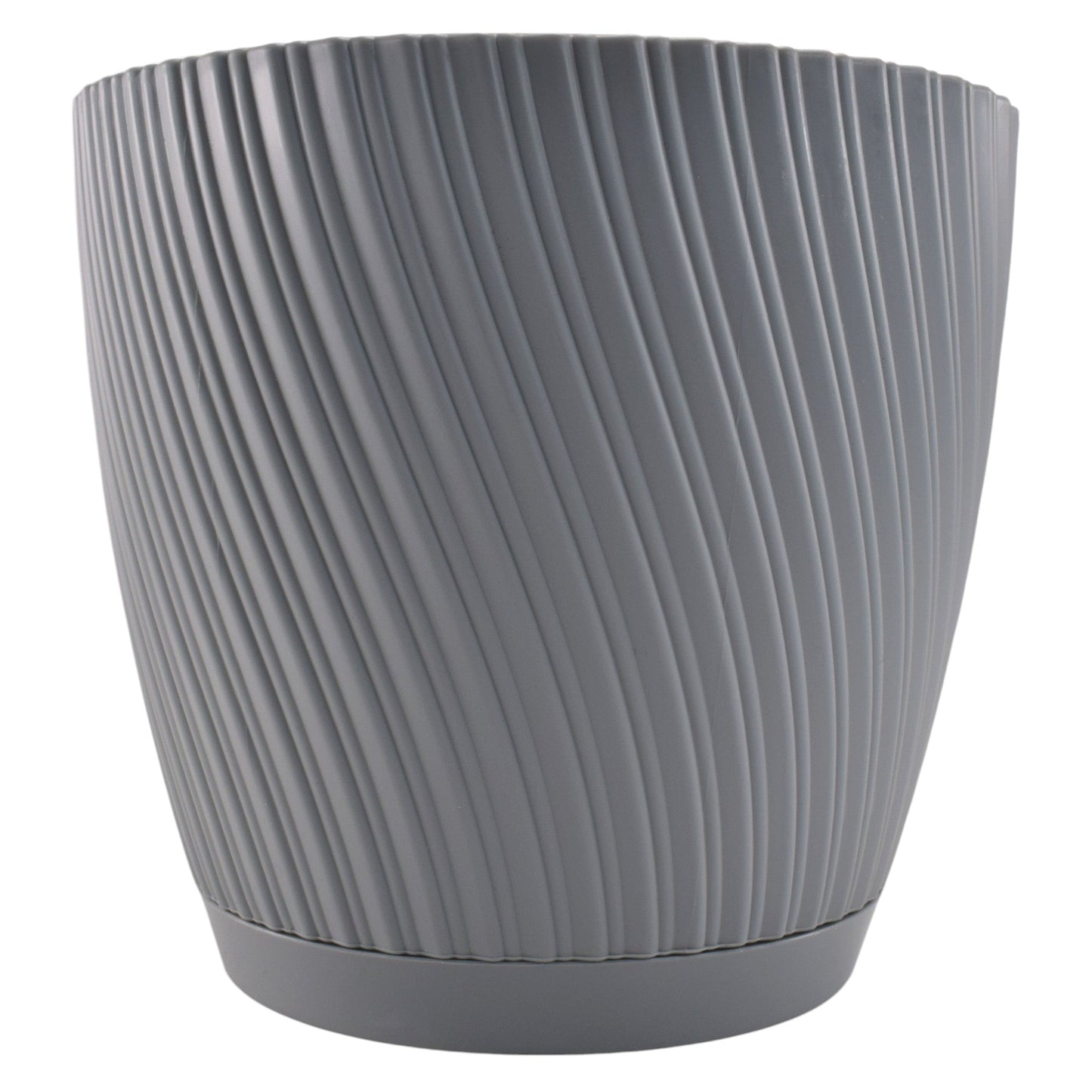 Mika pot 150mm, ribbed platinum-grey sides and flat rim