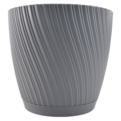 Mika pot 150mm, ribbed platinum-grey sides and flat rim