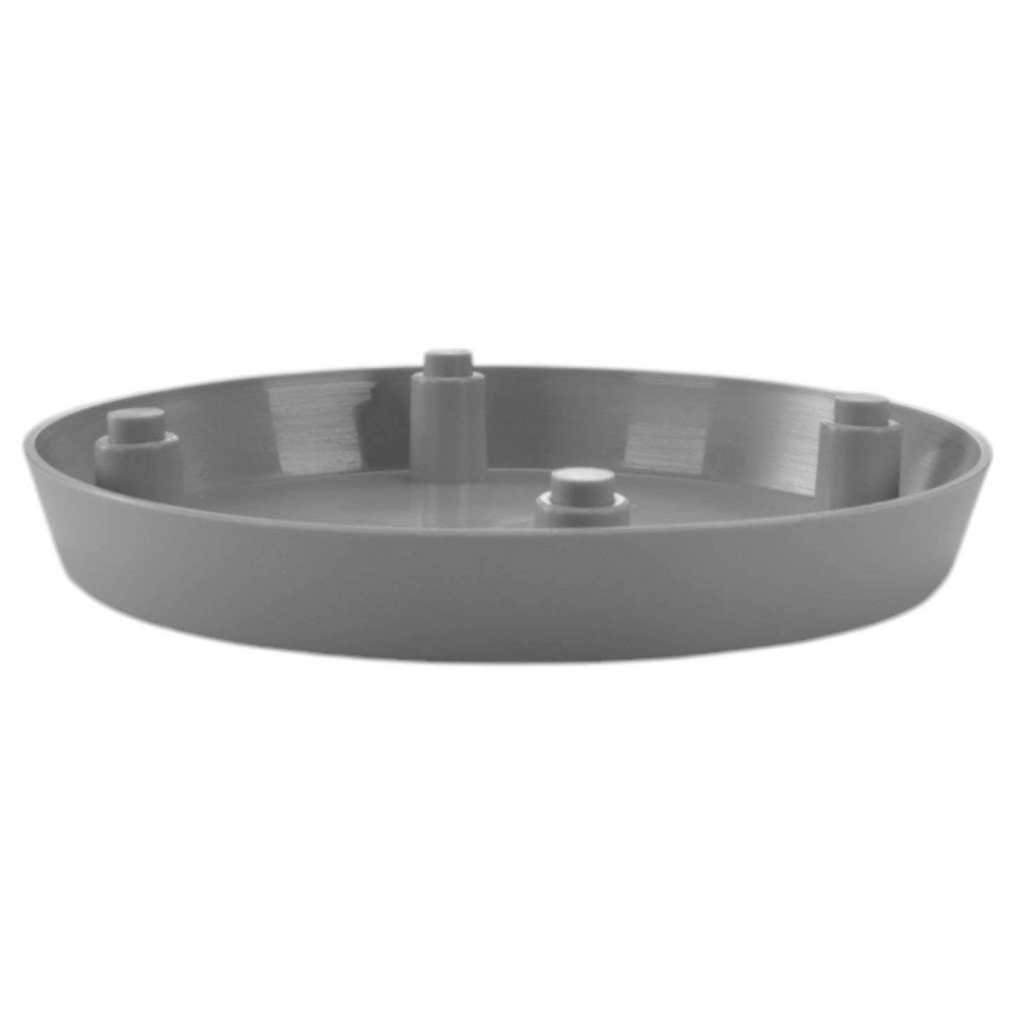 Saucer tray with four raised posts, platinum-grey round form