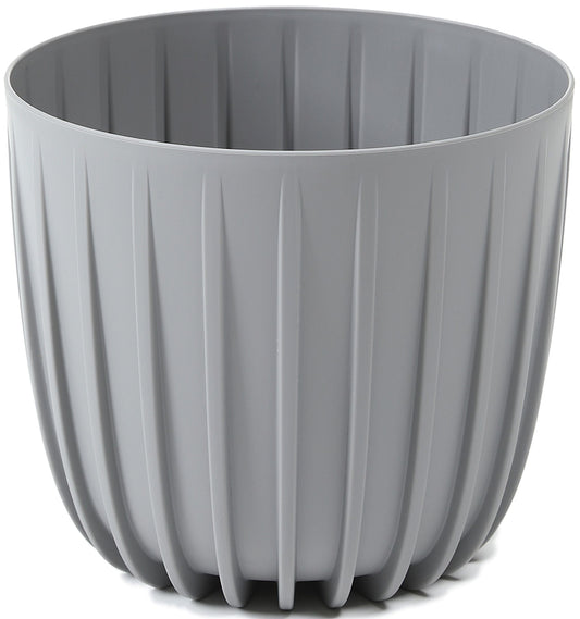 Gray 160 mm ribbed plant pot with vertical ridges, open top