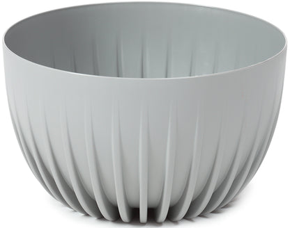 Gray bowl pot with fluted sides and smooth rim, 240mm