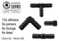 Barbed connector mix set: elbows, joiners, bungs and tees, 13mm ID to 16mm OD