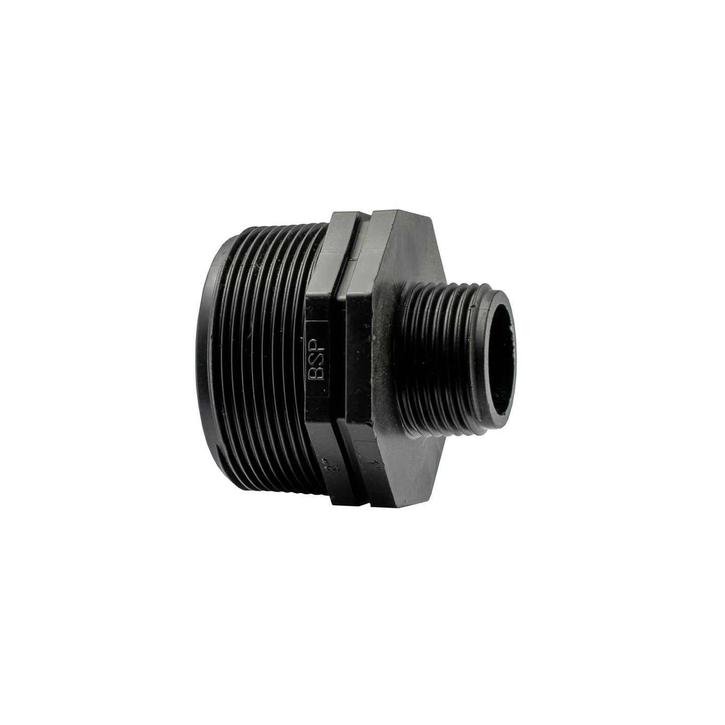 2” BSP to 1” BSP male reducing nipple, black threaded fitting