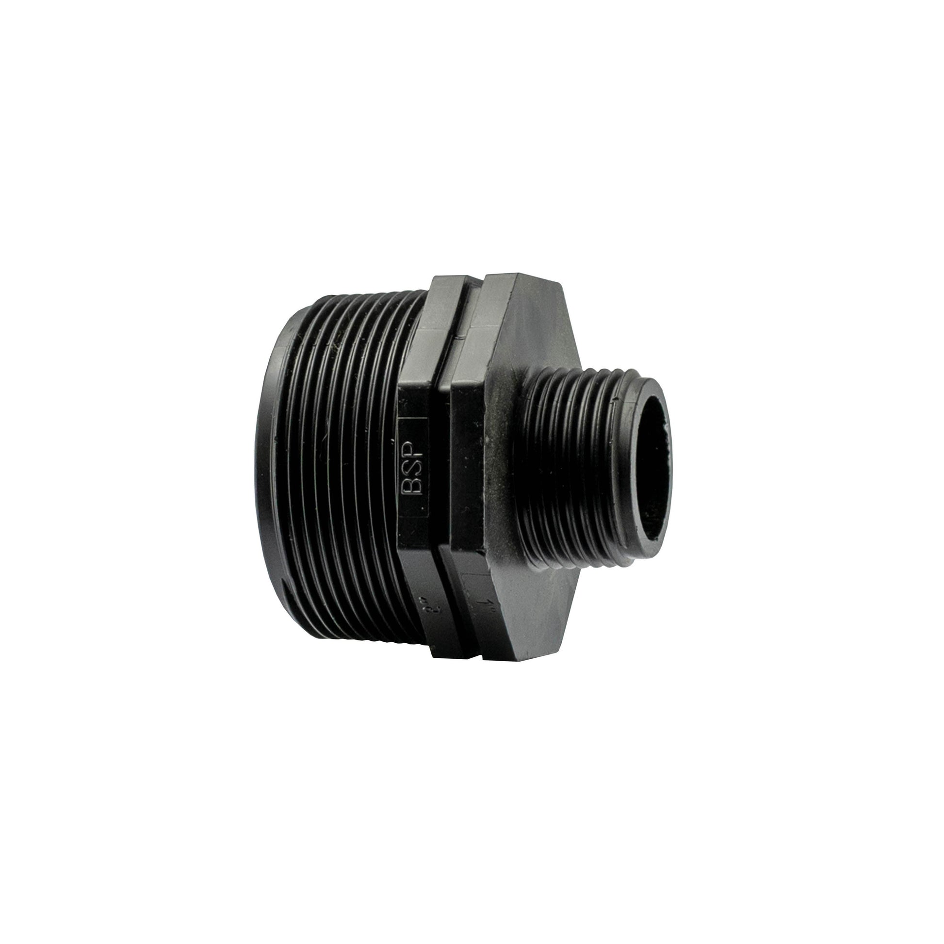 2” BSP to 1” BSP male reducing nipple, black threaded fitting