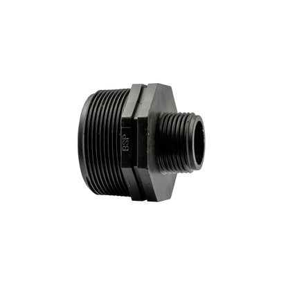 2” BSP to 1” BSP male reducing nipple, black threaded fitting