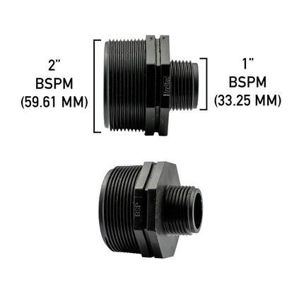 2” BSPM to 1” BSPM reducing nipple, black threaded fitting, 59.61/33.25mm