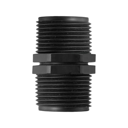 PP Nipple 1.5" BSPM, black threaded plastic pipe fitting with ridged grip