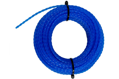 Blue twisted strimmer line 15m coil, black fasteners visible