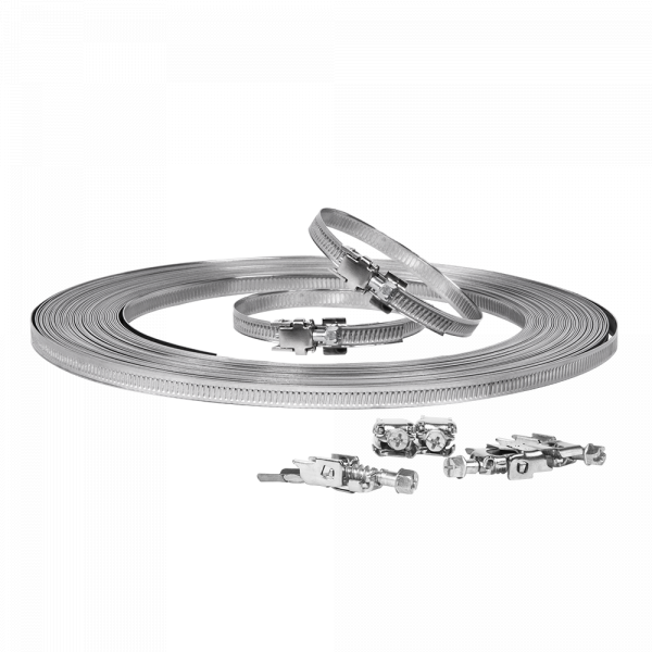 A2 Hose Clip Tape: roll with metal hose clips and band-style strap