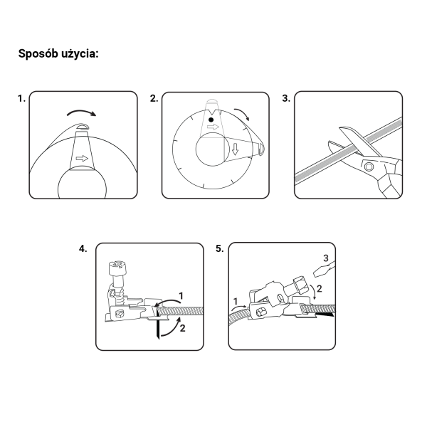 A2 Hose Clip Tape PVC use steps diagram set, 1 to 5