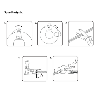 A2 Hose Clip Tape PVC use steps diagram set, 1 to 5