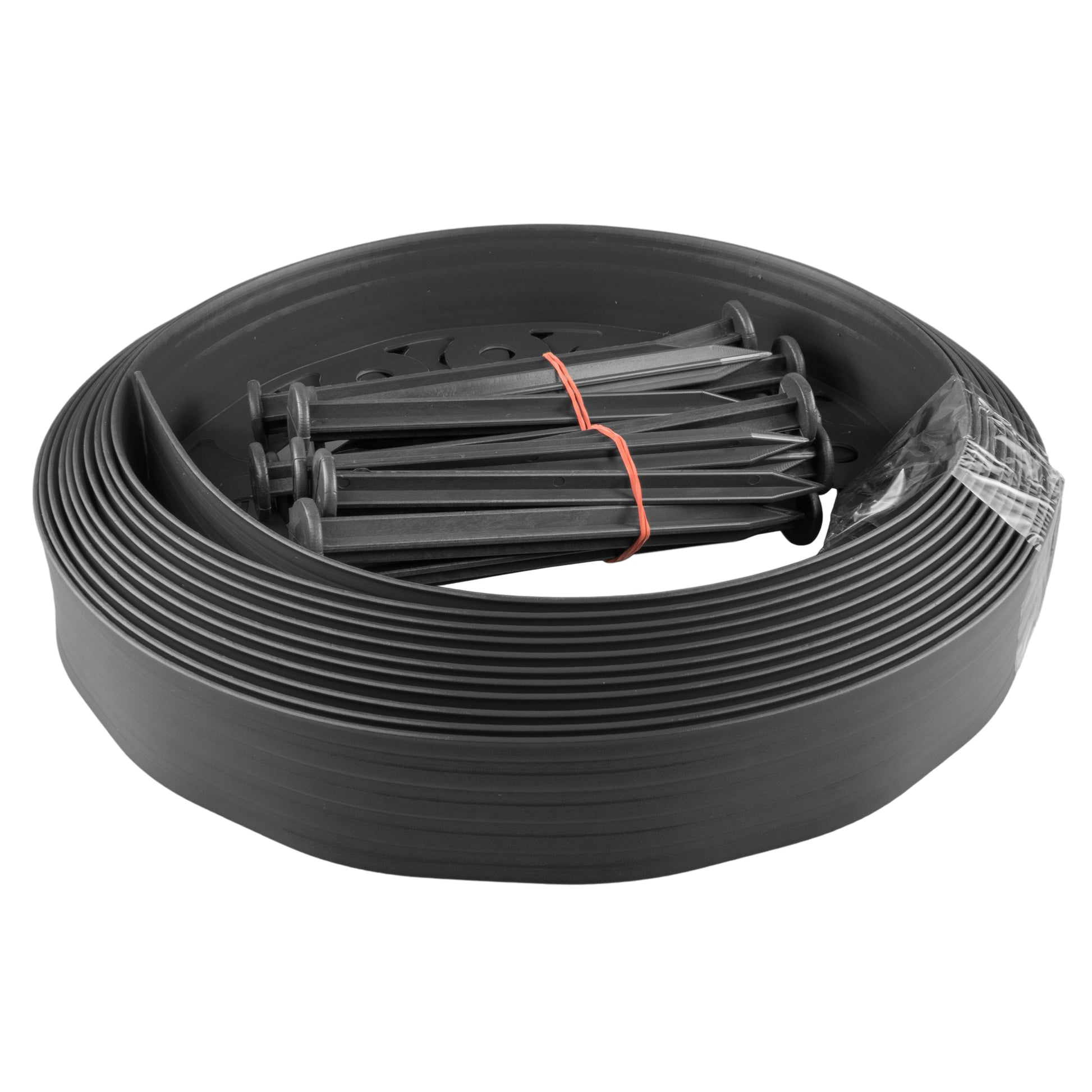 Black lawn border edging roll (100mm) with pegs