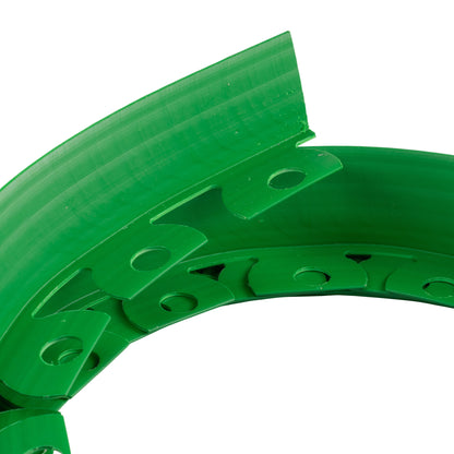 Green lawn edging border segment with fastening holes and curved joining tabs