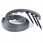 Gray lawn border set roll with stakes and plastic connector strips
