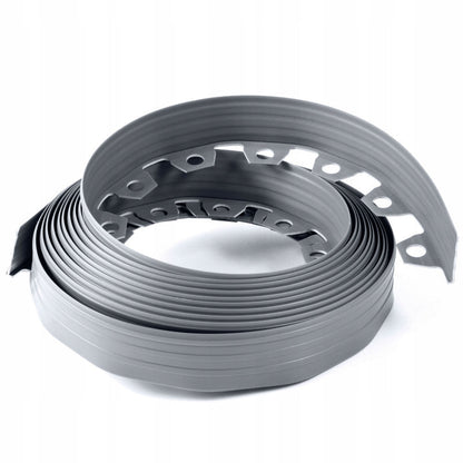Gray lawn border edging strip roll with built-in slots and fixing clips