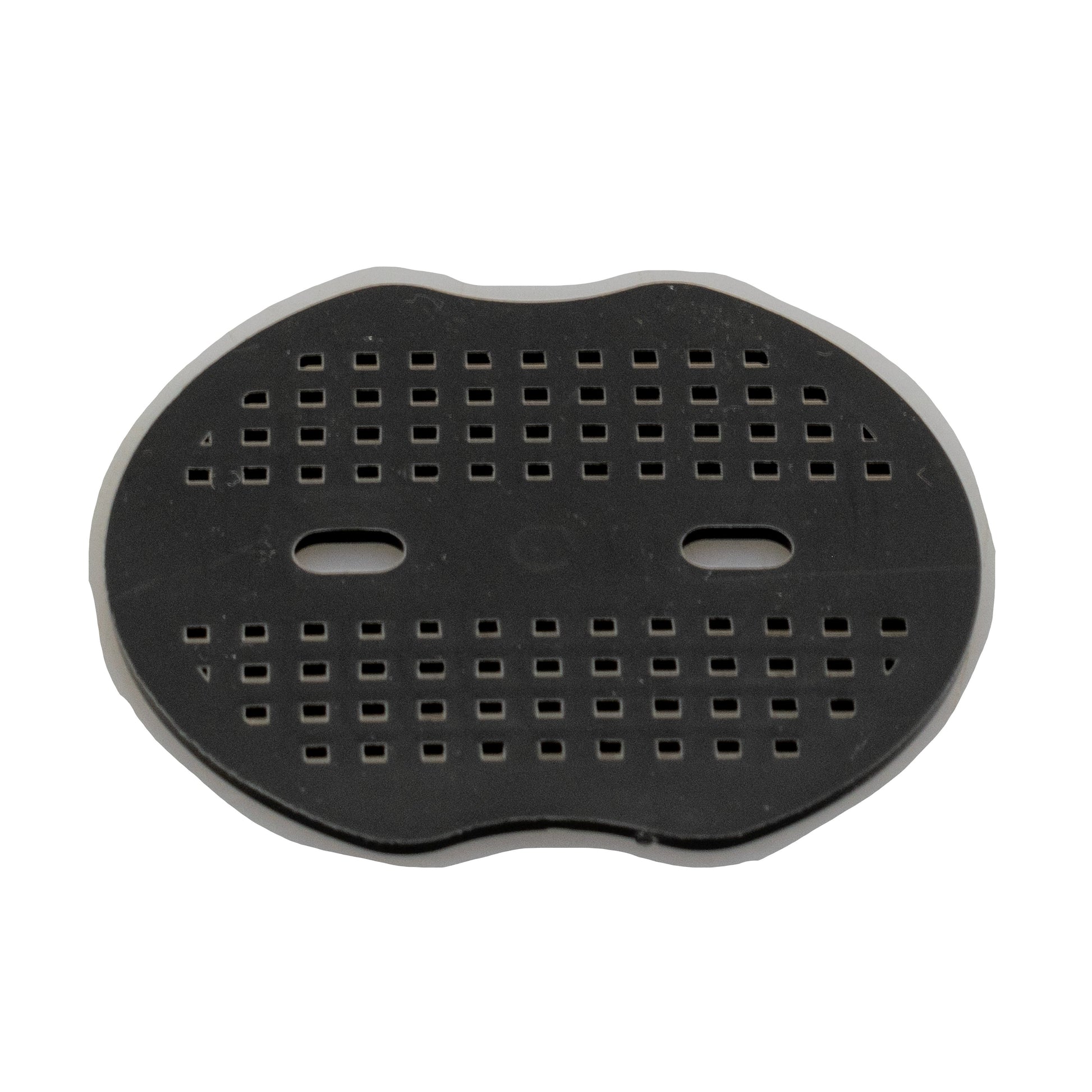 Weed control membrane peg washer, black perforated round base with two slots