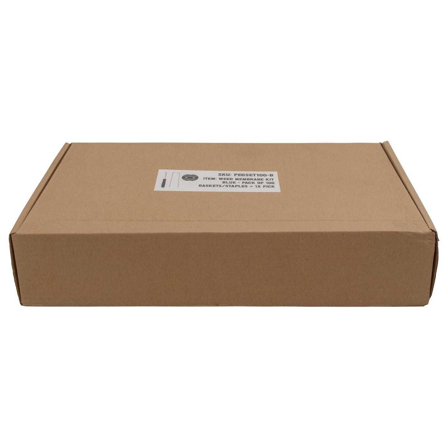 Weed control membrane peg set box with included washer gaskets