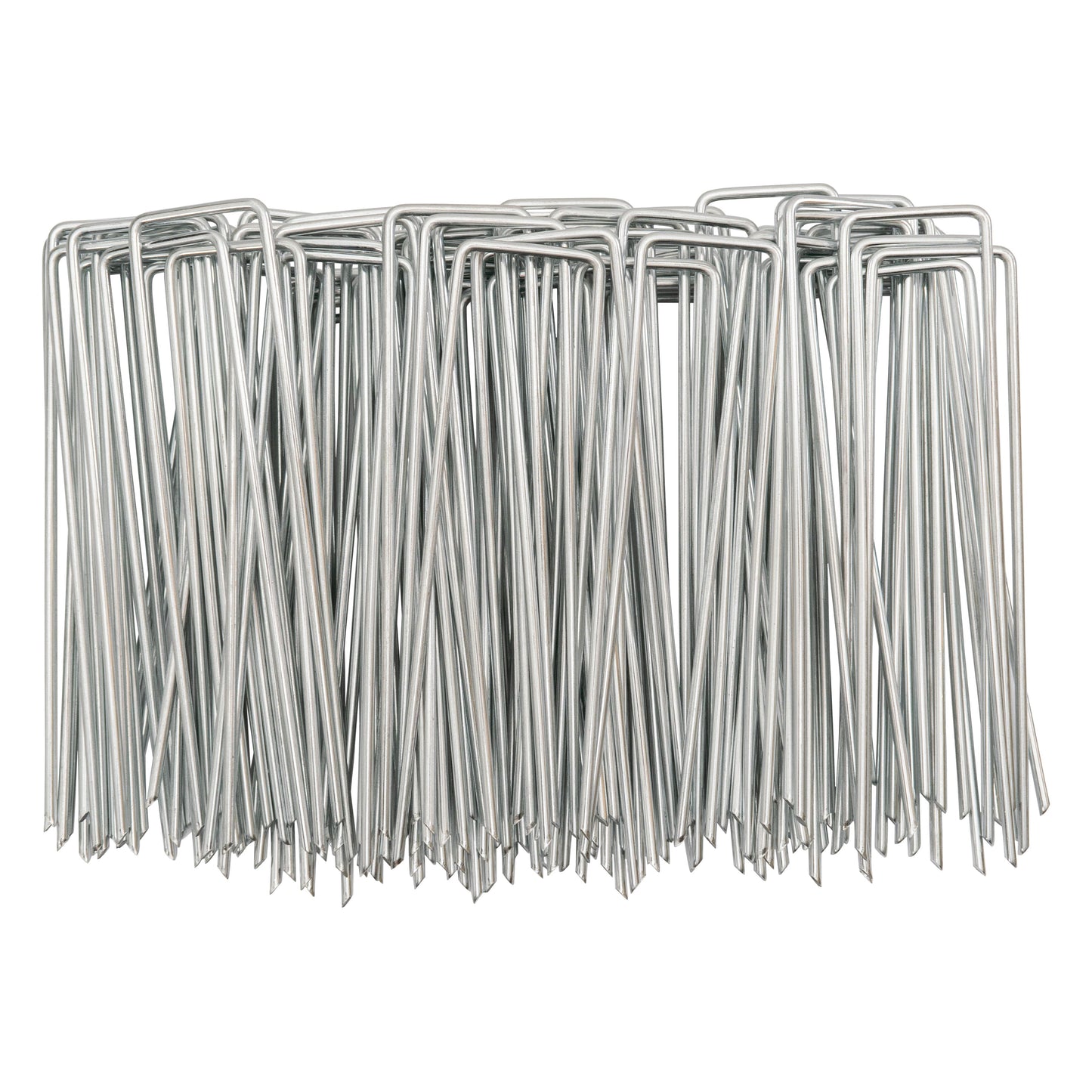 Bulk weed control membrane peg set with U-shaped galvanized stakes