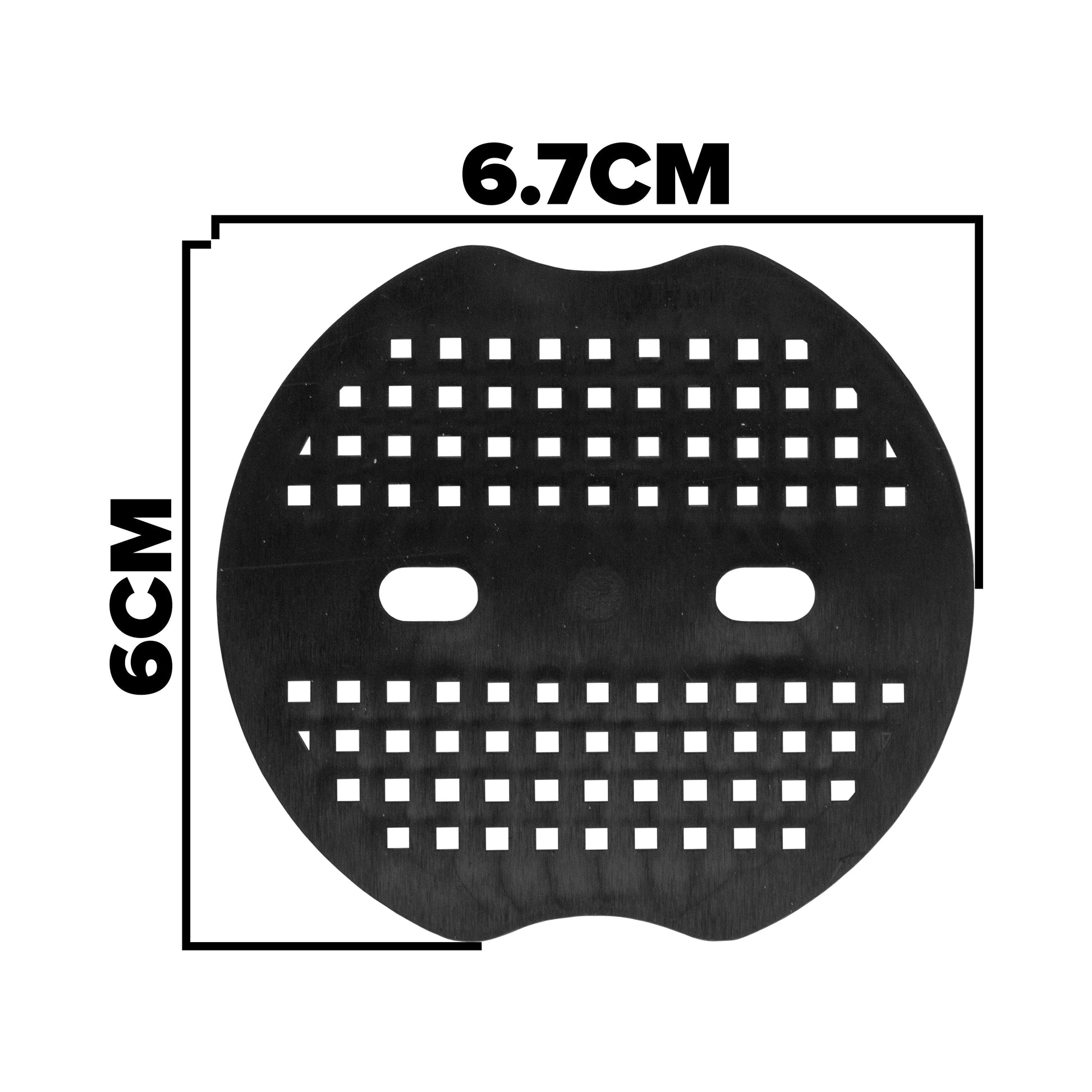 Perforated washer head for membrane pegs, 6.7 cm wide (shown with size marks)
