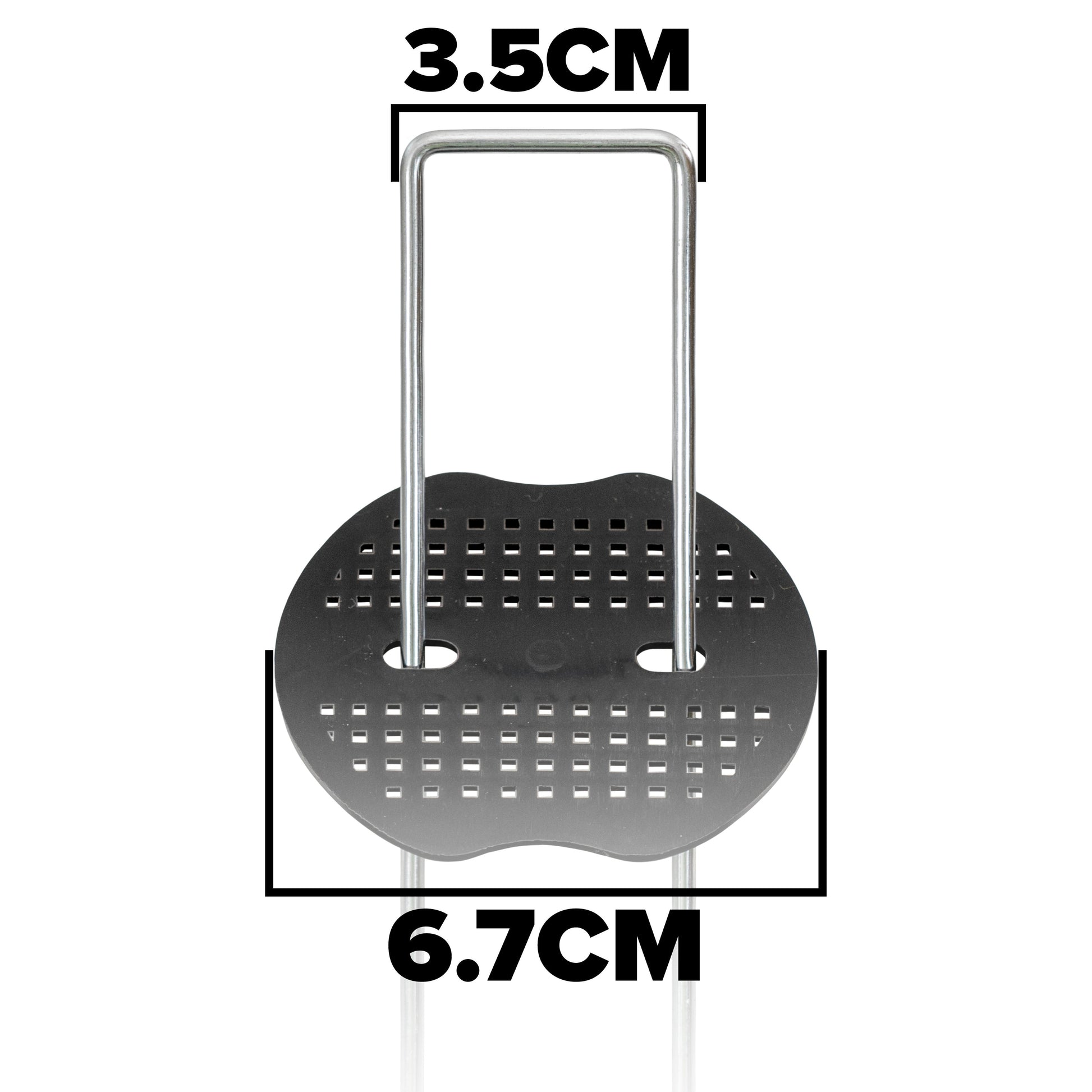 Peg plate size diagram: 3.5 cm across and 6.7 cm width