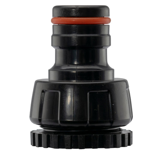 Female tap connector with orange seal ring, black BSPF fitting, 1"-3/4"