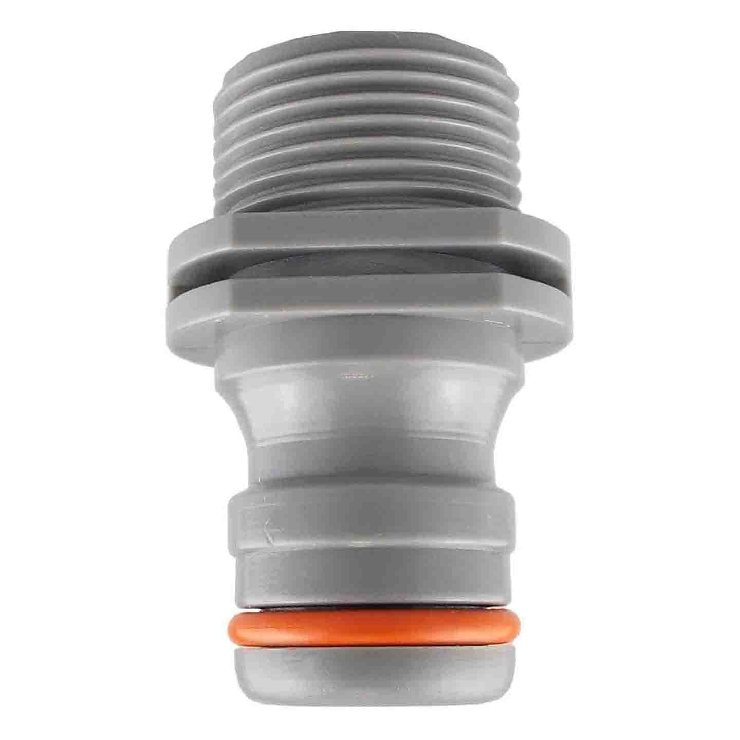 Grey IBC S60X6 connector with orange sealing ring and male thread