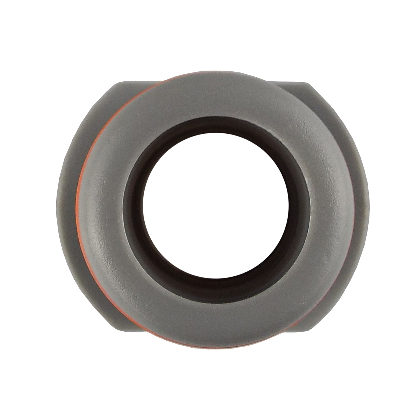 Grey IBC connector ring with black center hole and thin orange edge