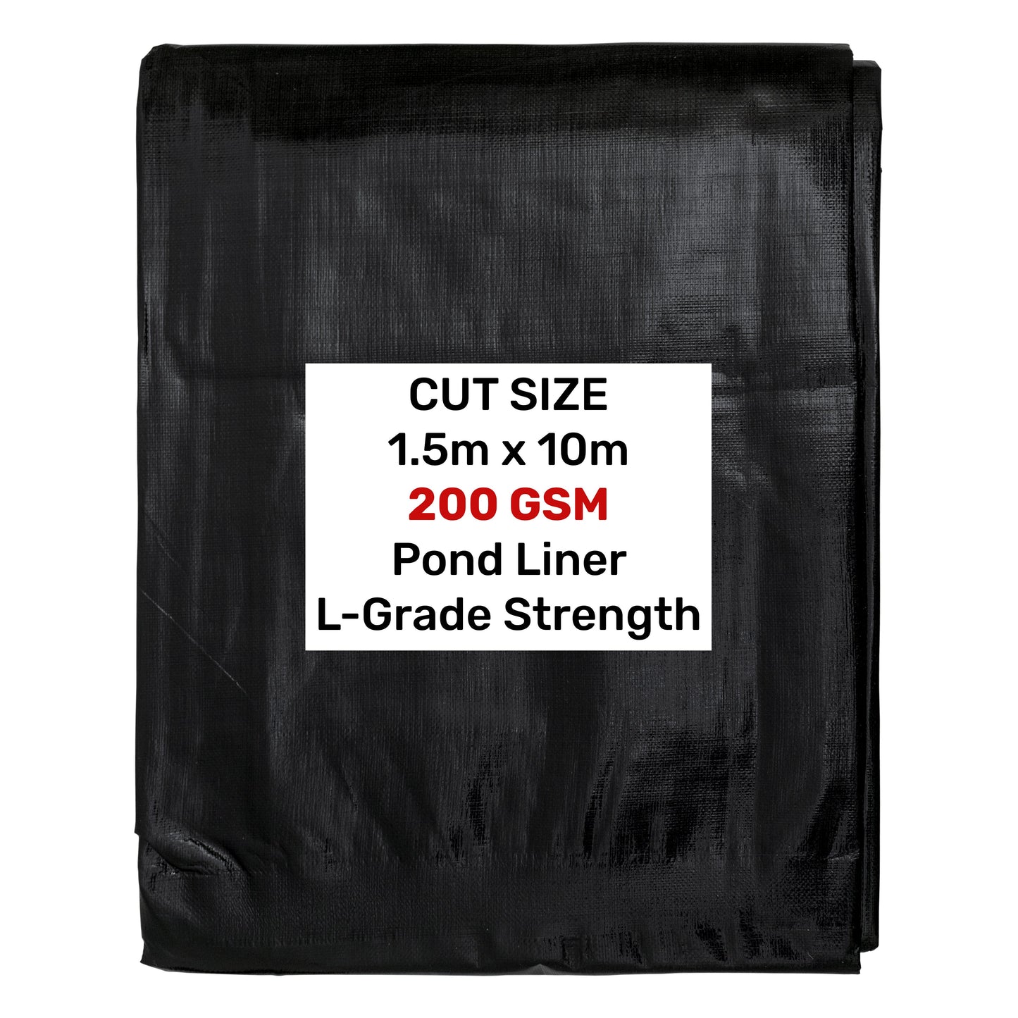 Black pond liner roll, L-Grade strength, 1.5m x 10m, 200 GSM cut size