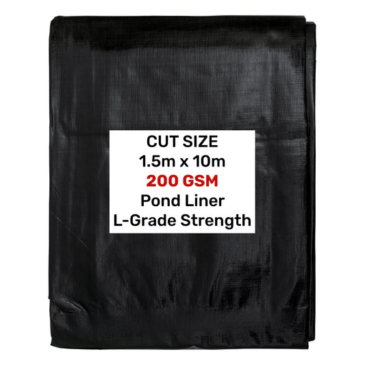 Black pond liner roll, L-Grade strength, 1.5m x 10m, 200 GSM cut size