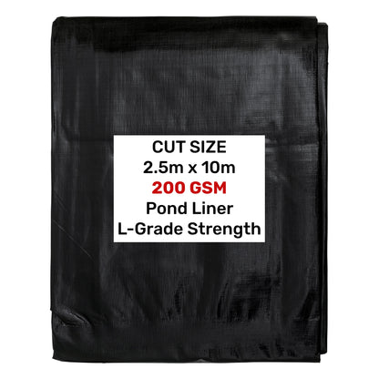Pond liner L-Grade 2.5m x 10m, 200 GSM, black folded pack with label